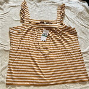 Michael Kors Gold  and white Relaxed Ruffle Sleeveless Tank Top